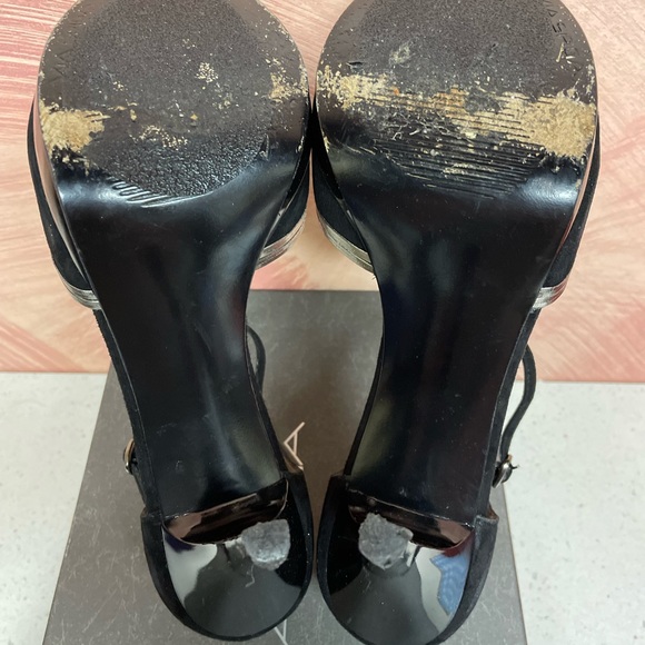 Via Spiga V Sapore T-strap Peep-toe Heeled Sandals Black &Silver size 9M - Picture 8 of 8